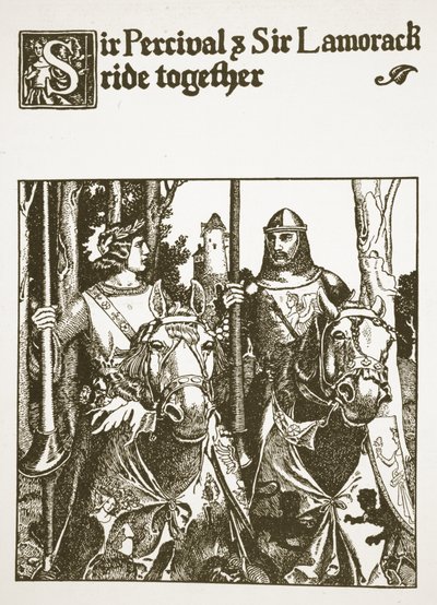 Sir Percival and Sir Lamorack ride together, illustration from 